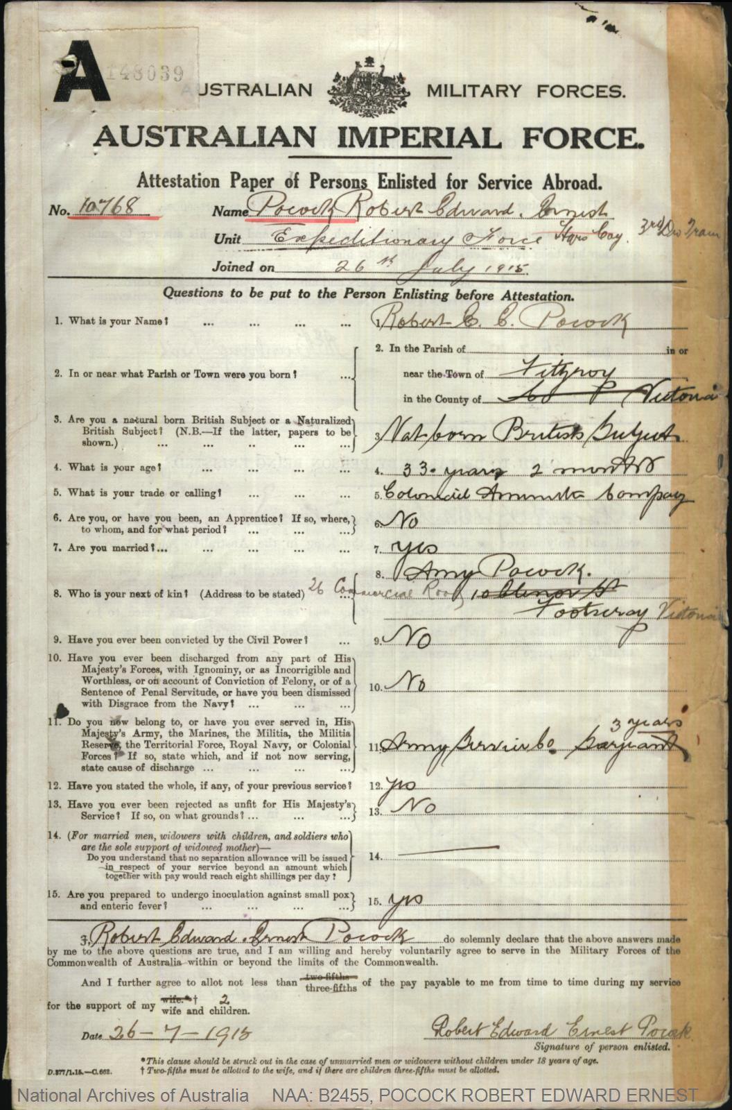 Robert Ernest Edward Pocock, 10768